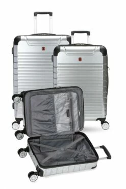 SWISSGEAR 7782 Expandable 3pc Hardside Luggage Set - Silver 7 SWISSGEAR 7782 Expandable 3pc Hardside Luggage Set - Silver -US Suitcase Sales 2024 7782 silver sets front open 1