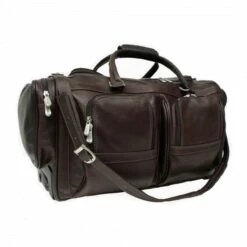 Piel Leather Duffel With Pockets On Wheels Assorted Colors -US Suitcase Sales 2024 DUFFEL WITH POCKETS ON WHEELS choco