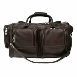 Piel Leather Duffel With Pockets On Wheels Assorted Colors -US Suitcase Sales 2024 DUFFEL WITH POCKETS ON WHEELS choco front